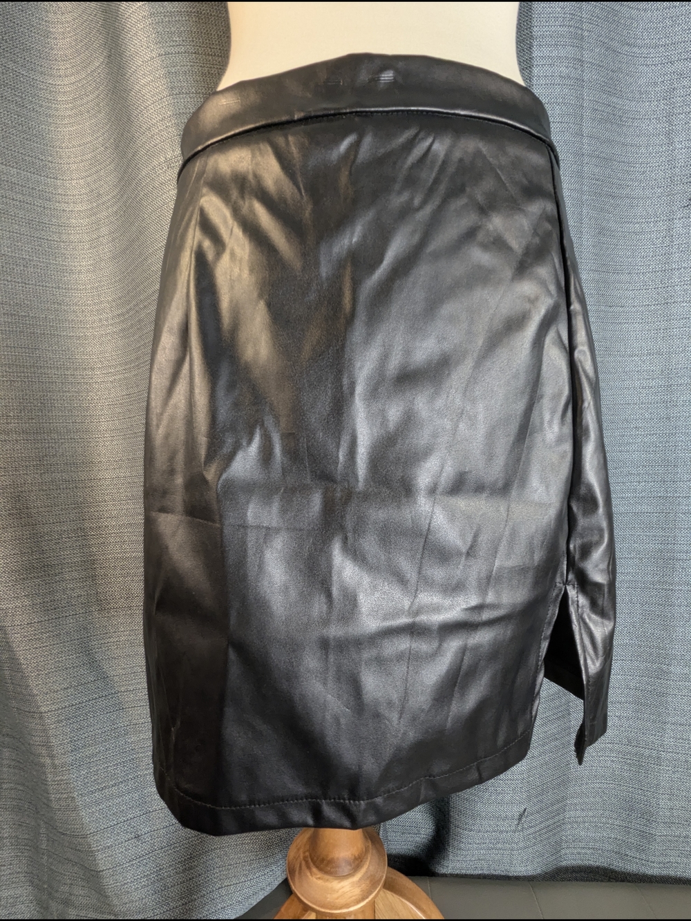 Black Faux Leather Midi Skirt